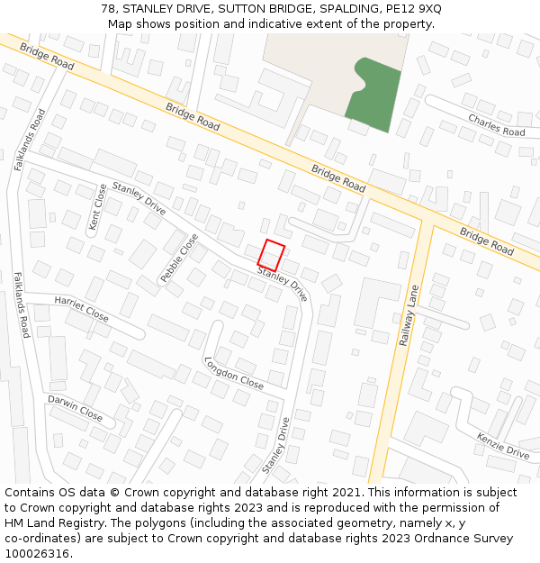 78, STANLEY DRIVE, SUTTON BRIDGE, SPALDING, PE12 9XQ: Location map and indicative extent of plot