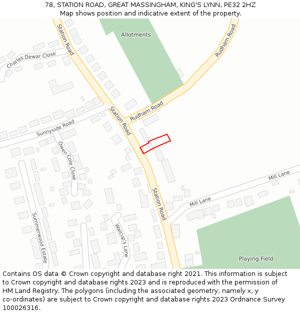 78, STATION ROAD, GREAT MASSINGHAM, KING'S LYNN, PE32 2HZ: Location map and indicative extent of plot