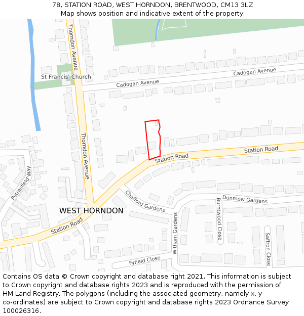78, STATION ROAD, WEST HORNDON, BRENTWOOD, CM13 3LZ: Location map and indicative extent of plot