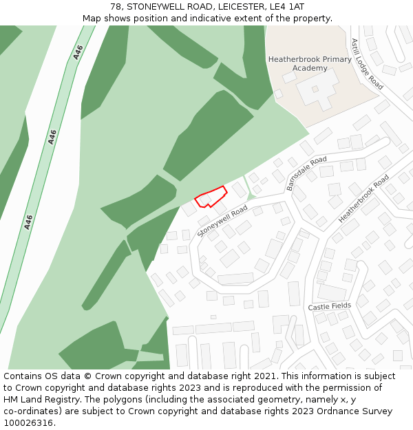78, STONEYWELL ROAD, LEICESTER, LE4 1AT: Location map and indicative extent of plot