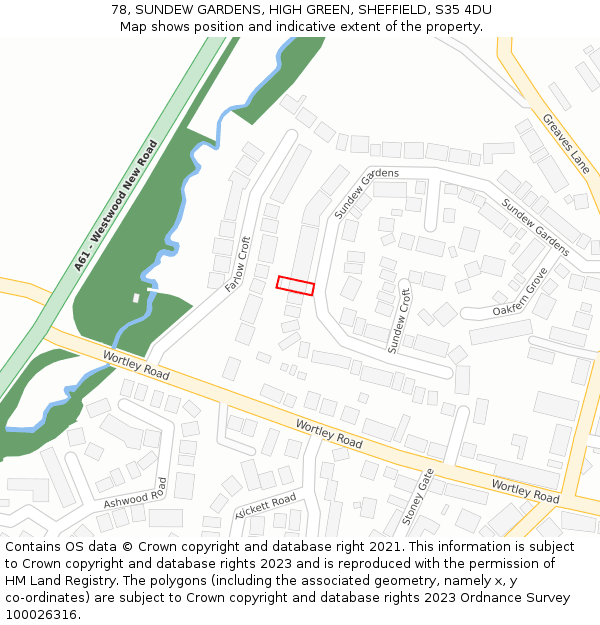 78, SUNDEW GARDENS, HIGH GREEN, SHEFFIELD, S35 4DU: Location map and indicative extent of plot