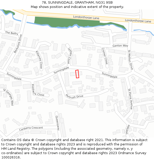 78, SUNNINGDALE, GRANTHAM, NG31 9SB: Location map and indicative extent of plot