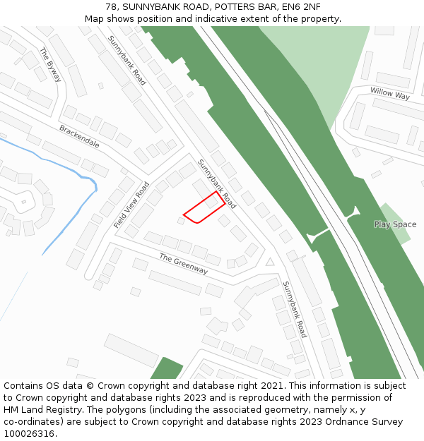 78, SUNNYBANK ROAD, POTTERS BAR, EN6 2NF: Location map and indicative extent of plot