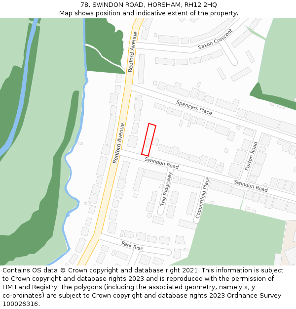 78, SWINDON ROAD, HORSHAM, RH12 2HQ: Location map and indicative extent of plot