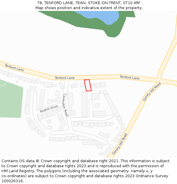 78, TENFORD LANE, TEAN, STOKE-ON-TRENT, ST10 4RF: Location map and indicative extent of plot