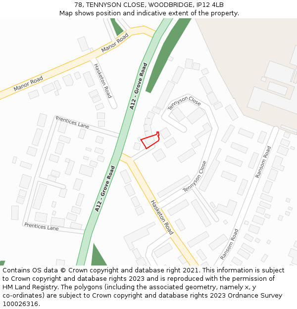 78, TENNYSON CLOSE, WOODBRIDGE, IP12 4LB: Location map and indicative extent of plot