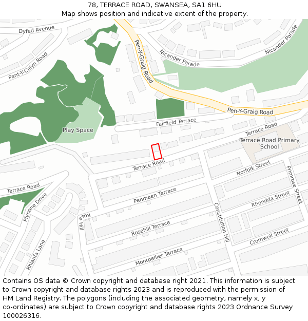 78, TERRACE ROAD, SWANSEA, SA1 6HU: Location map and indicative extent of plot