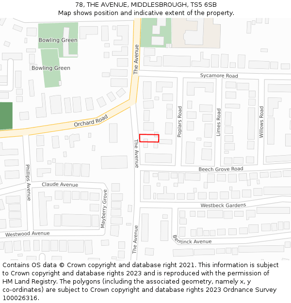 78, THE AVENUE, MIDDLESBROUGH, TS5 6SB: Location map and indicative extent of plot