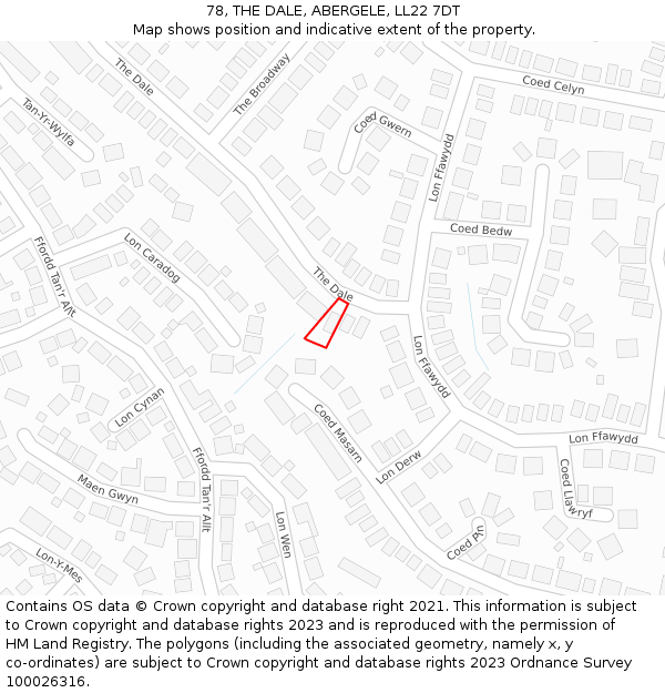 78, THE DALE, ABERGELE, LL22 7DT: Location map and indicative extent of plot