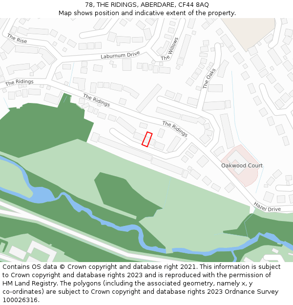 78, THE RIDINGS, ABERDARE, CF44 8AQ: Location map and indicative extent of plot