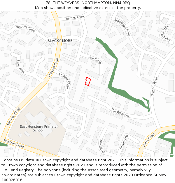 78, THE WEAVERS, NORTHAMPTON, NN4 0PQ: Location map and indicative extent of plot