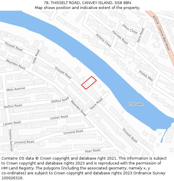 78, THISSELT ROAD, CANVEY ISLAND, SS8 9BN: Location map and indicative extent of plot