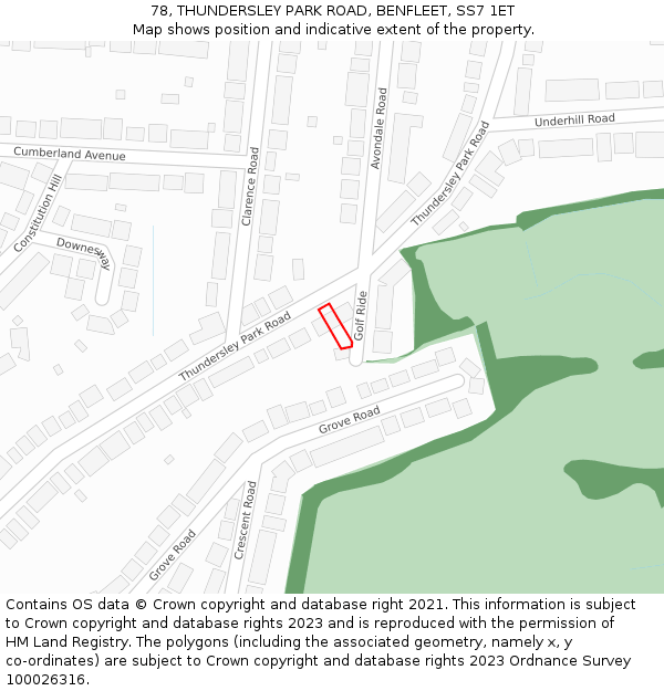 78, THUNDERSLEY PARK ROAD, BENFLEET, SS7 1ET: Location map and indicative extent of plot