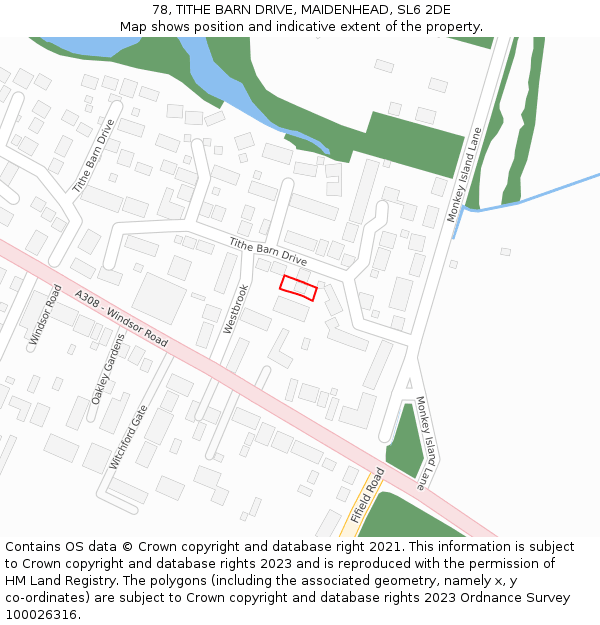 78, TITHE BARN DRIVE, MAIDENHEAD, SL6 2DE: Location map and indicative extent of plot