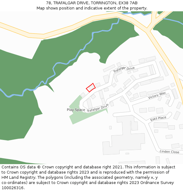 78, TRAFALGAR DRIVE, TORRINGTON, EX38 7AB: Location map and indicative extent of plot