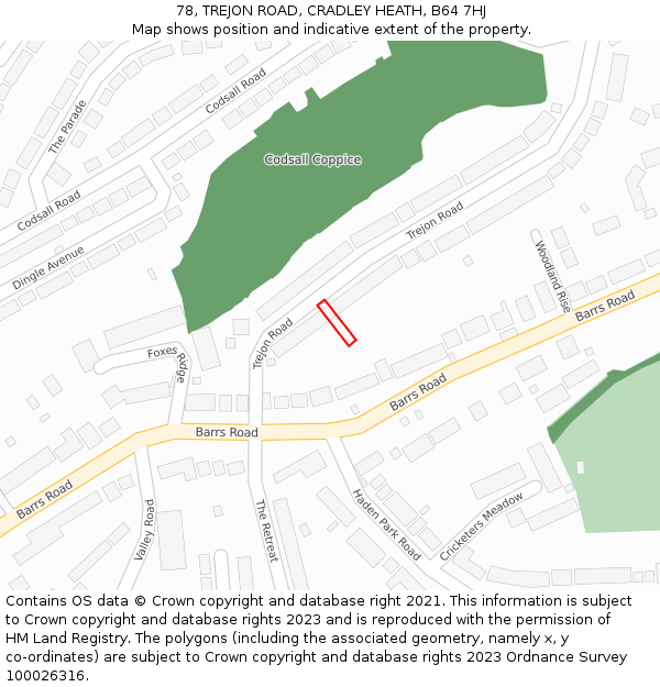 78, TREJON ROAD, CRADLEY HEATH, B64 7HJ: Location map and indicative extent of plot