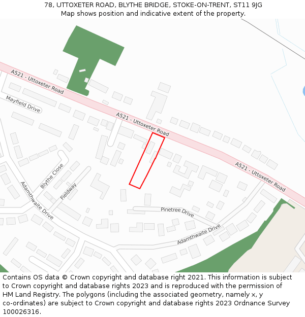 78, UTTOXETER ROAD, BLYTHE BRIDGE, STOKE-ON-TRENT, ST11 9JG: Location map and indicative extent of plot