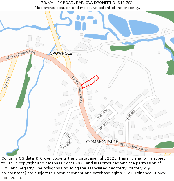 78, VALLEY ROAD, BARLOW, DRONFIELD, S18 7SN: Location map and indicative extent of plot