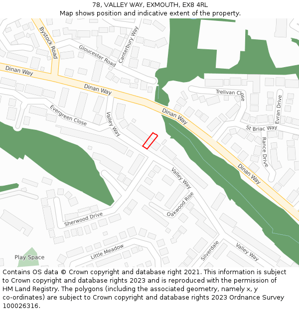 78, VALLEY WAY, EXMOUTH, EX8 4RL: Location map and indicative extent of plot