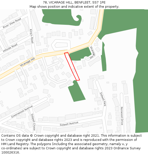 78, VICARAGE HILL, BENFLEET, SS7 1PE: Location map and indicative extent of plot