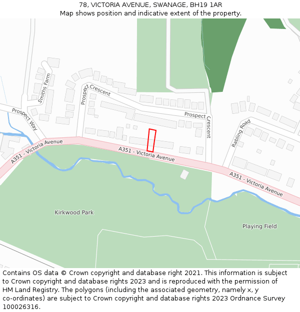 78, VICTORIA AVENUE, SWANAGE, BH19 1AR: Location map and indicative extent of plot