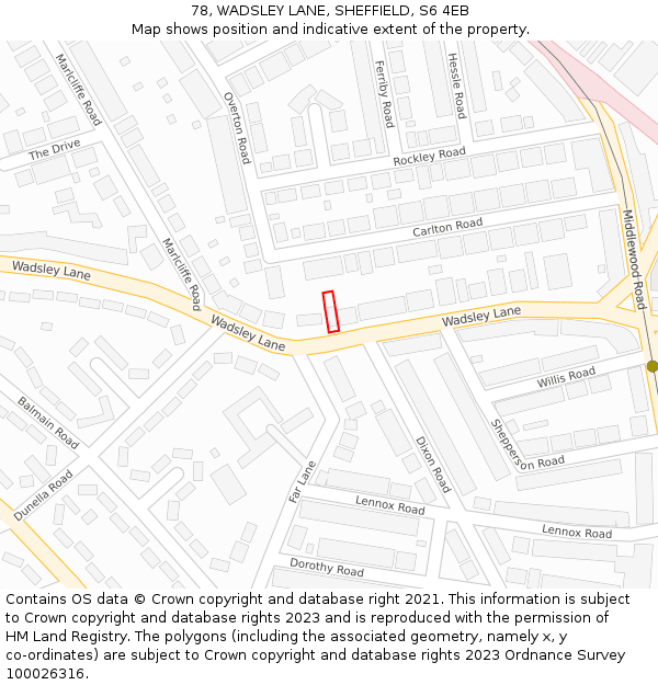 78, WADSLEY LANE, SHEFFIELD, S6 4EB: Location map and indicative extent of plot