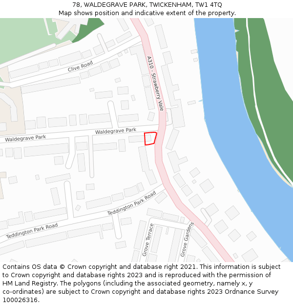 78, WALDEGRAVE PARK, TWICKENHAM, TW1 4TQ: Location map and indicative extent of plot