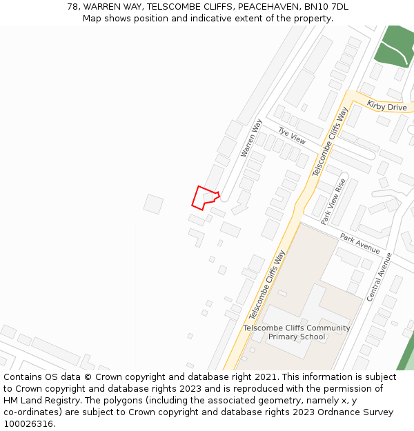 78, WARREN WAY, TELSCOMBE CLIFFS, PEACEHAVEN, BN10 7DL: Location map and indicative extent of plot