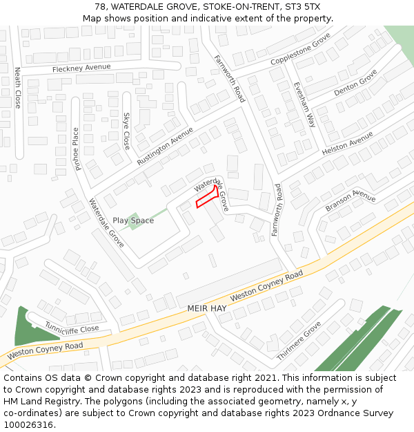 78, WATERDALE GROVE, STOKE-ON-TRENT, ST3 5TX: Location map and indicative extent of plot