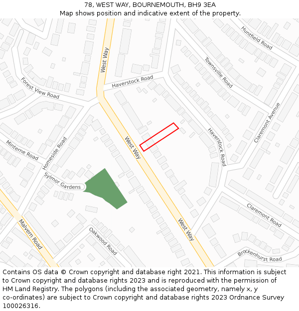 78, WEST WAY, BOURNEMOUTH, BH9 3EA: Location map and indicative extent of plot