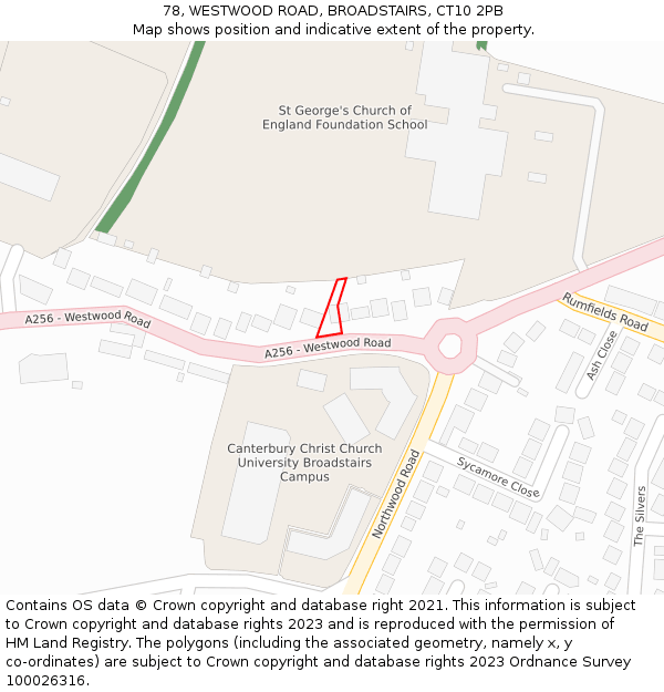 78, WESTWOOD ROAD, BROADSTAIRS, CT10 2PB: Location map and indicative extent of plot