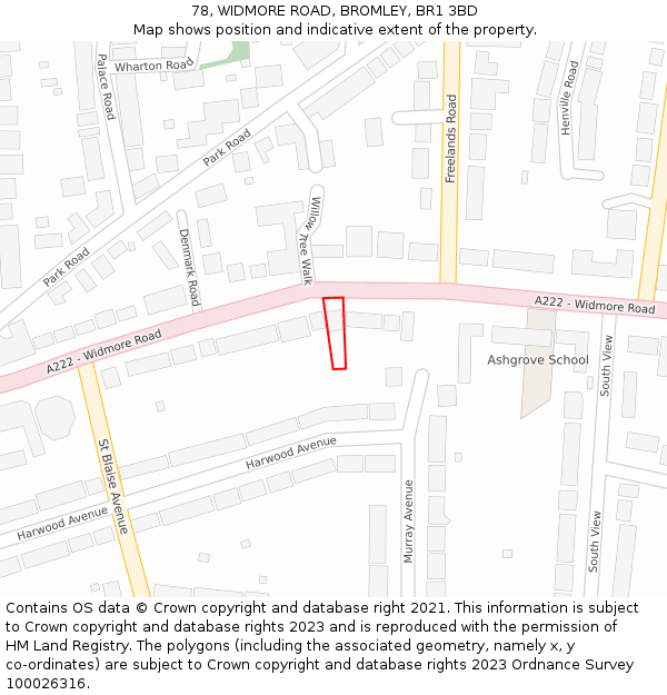 78, WIDMORE ROAD, BROMLEY, BR1 3BD: Location map and indicative extent of plot