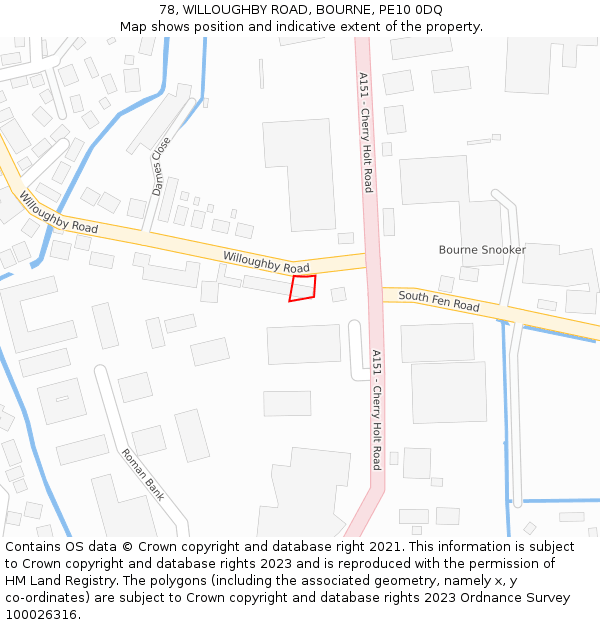 78, WILLOUGHBY ROAD, BOURNE, PE10 0DQ: Location map and indicative extent of plot