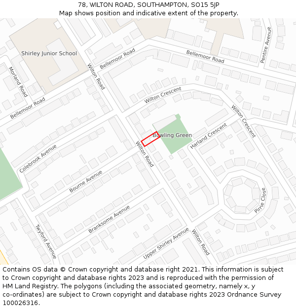 78, WILTON ROAD, SOUTHAMPTON, SO15 5JP: Location map and indicative extent of plot