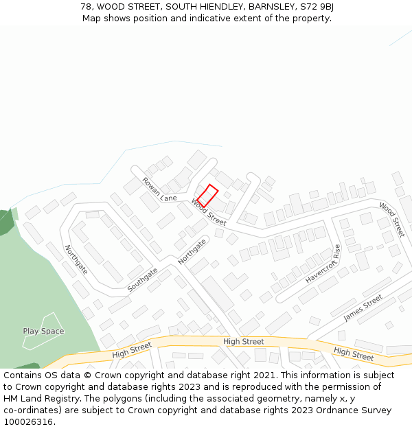 78, WOOD STREET, SOUTH HIENDLEY, BARNSLEY, S72 9BJ: Location map and indicative extent of plot