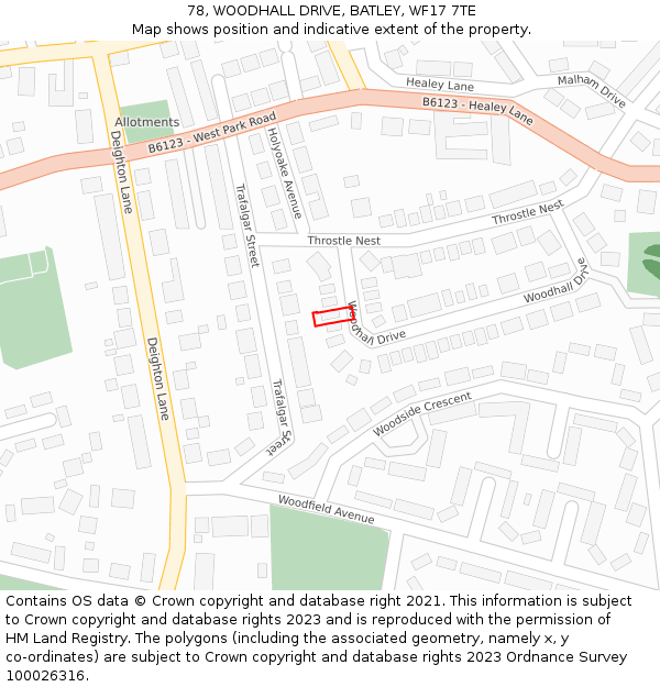 78, WOODHALL DRIVE, BATLEY, WF17 7TE: Location map and indicative extent of plot