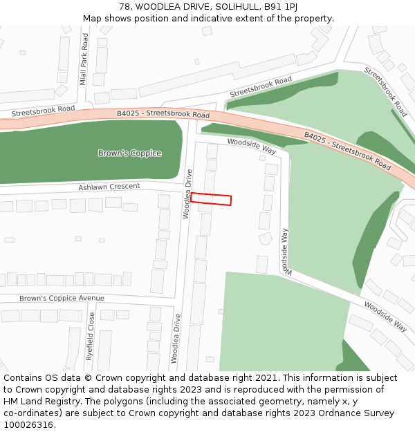 78, WOODLEA DRIVE, SOLIHULL, B91 1PJ: Location map and indicative extent of plot