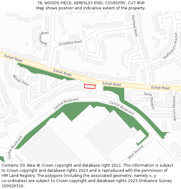 78, WOODS PIECE, KERESLEY END, COVENTRY, CV7 8NP: Location map and indicative extent of plot