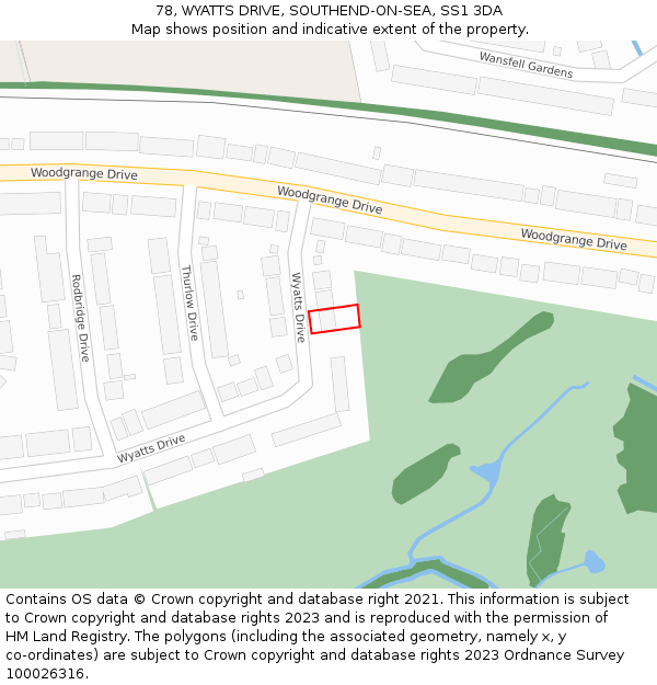 78, WYATTS DRIVE, SOUTHEND-ON-SEA, SS1 3DA: Location map and indicative extent of plot