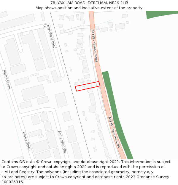 78, YAXHAM ROAD, DEREHAM, NR19 1HR: Location map and indicative extent of plot