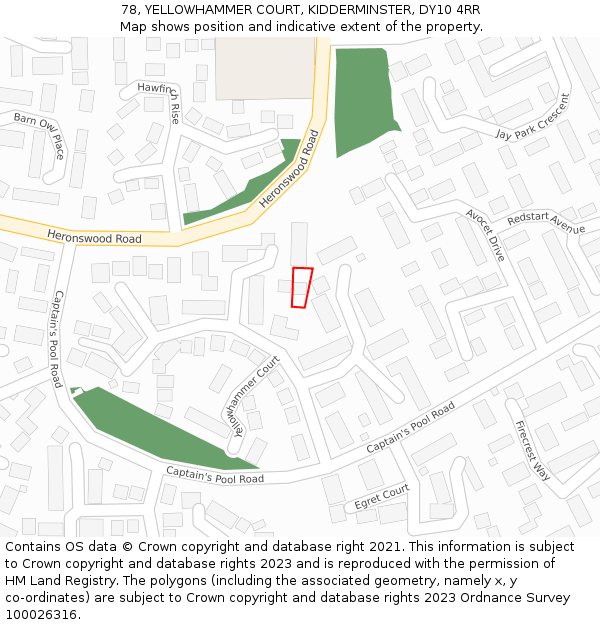 78, YELLOWHAMMER COURT, KIDDERMINSTER, DY10 4RR: Location map and indicative extent of plot