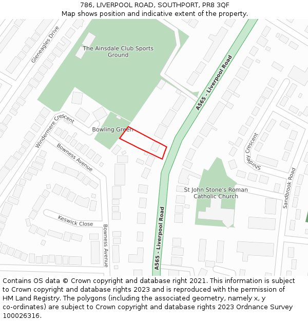 786, LIVERPOOL ROAD, SOUTHPORT, PR8 3QF: Location map and indicative extent of plot