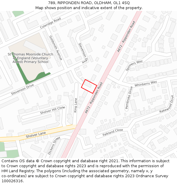 789, RIPPONDEN ROAD, OLDHAM, OL1 4SQ: Location map and indicative extent of plot