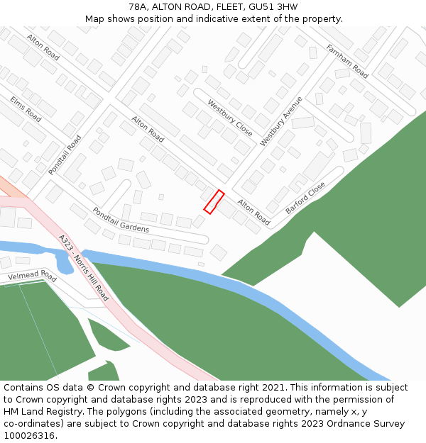 78A, ALTON ROAD, FLEET, GU51 3HW: Location map and indicative extent of plot