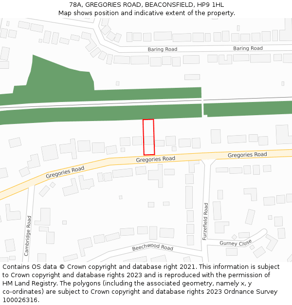 78A, GREGORIES ROAD, BEACONSFIELD, HP9 1HL: Location map and indicative extent of plot