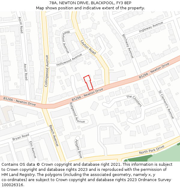 78A, NEWTON DRIVE, BLACKPOOL, FY3 8EP: Location map and indicative extent of plot