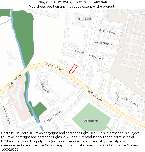 78A, OLDBURY ROAD, WORCESTER, WR2 6AR: Location map and indicative extent of plot