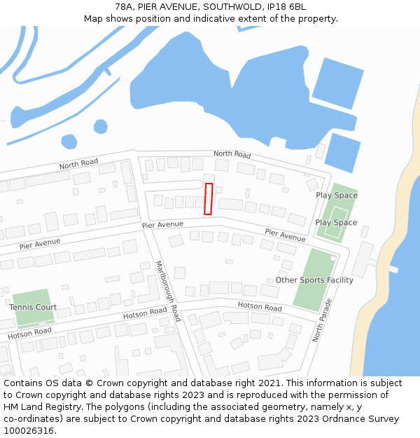 78A, PIER AVENUE, SOUTHWOLD, IP18 6BL: Location map and indicative extent of plot