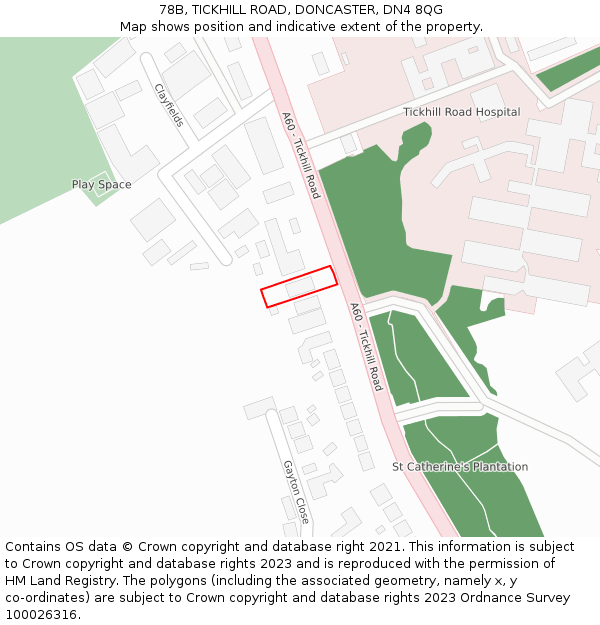 78B, TICKHILL ROAD, DONCASTER, DN4 8QG: Location map and indicative extent of plot