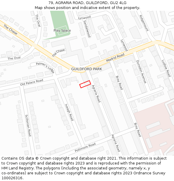 79, AGRARIA ROAD, GUILDFORD, GU2 4LG: Location map and indicative extent of plot